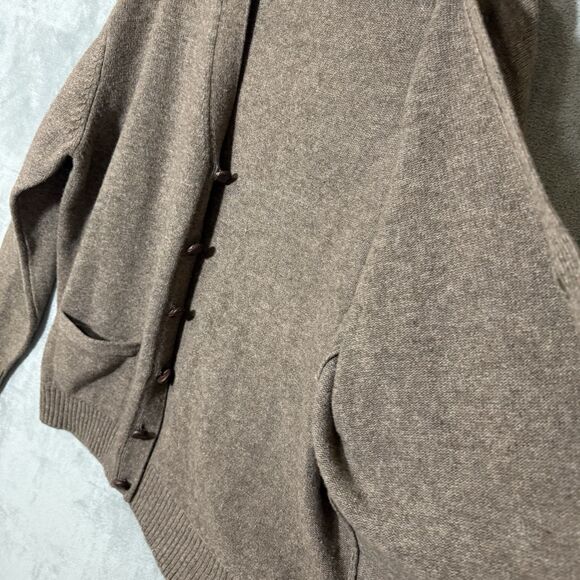 Jos A Bank Executive Sweater L Mens Beige Lambswool Cardigan Grandpa Grunge - Picture 8 of 8